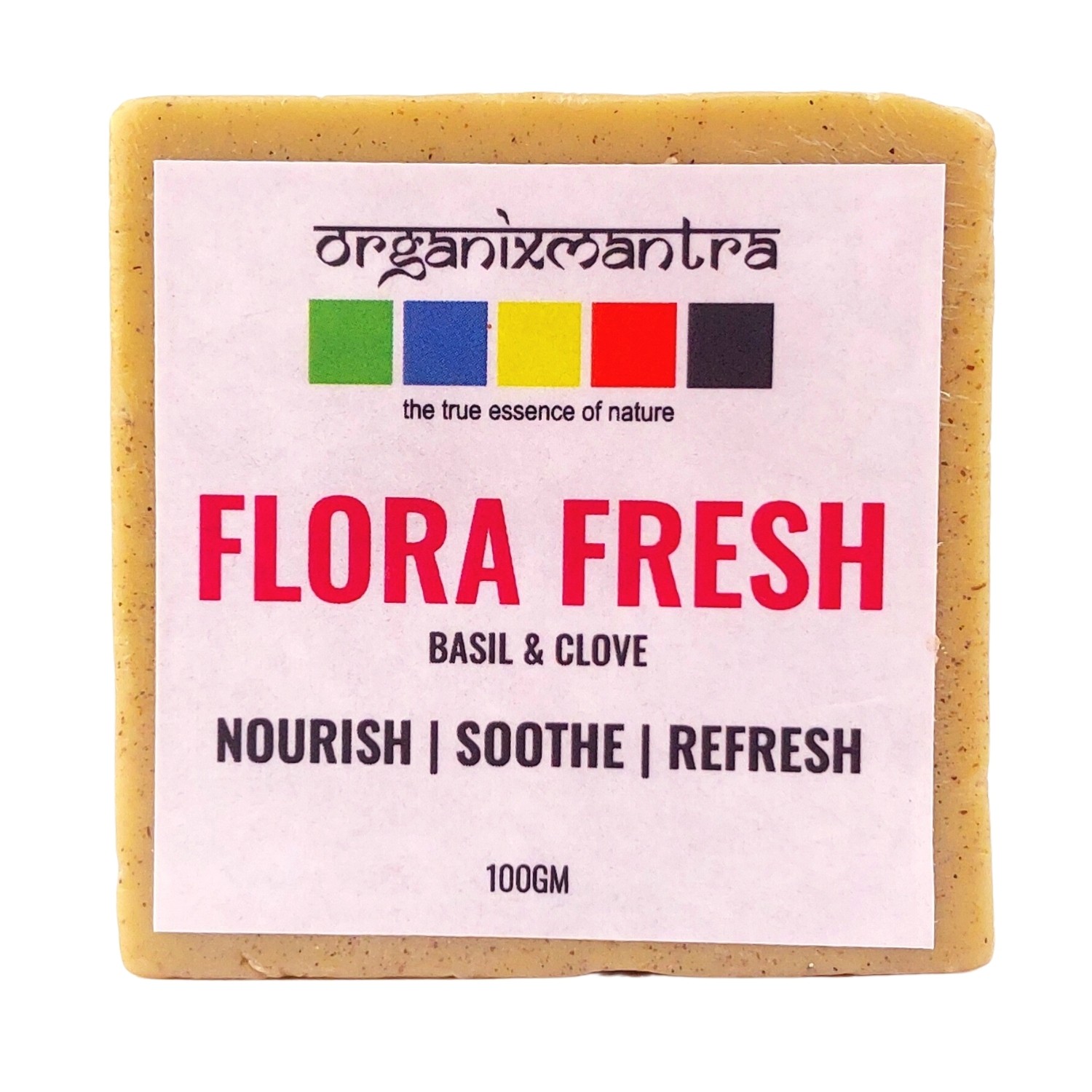 Organix Mantra Flora Fresh Natural Bath Soap Infused With Basil & Clove | Hydrating Coconut, Nourishing Almond & Jojoba Oils, Gentle Goat Milk- 100g