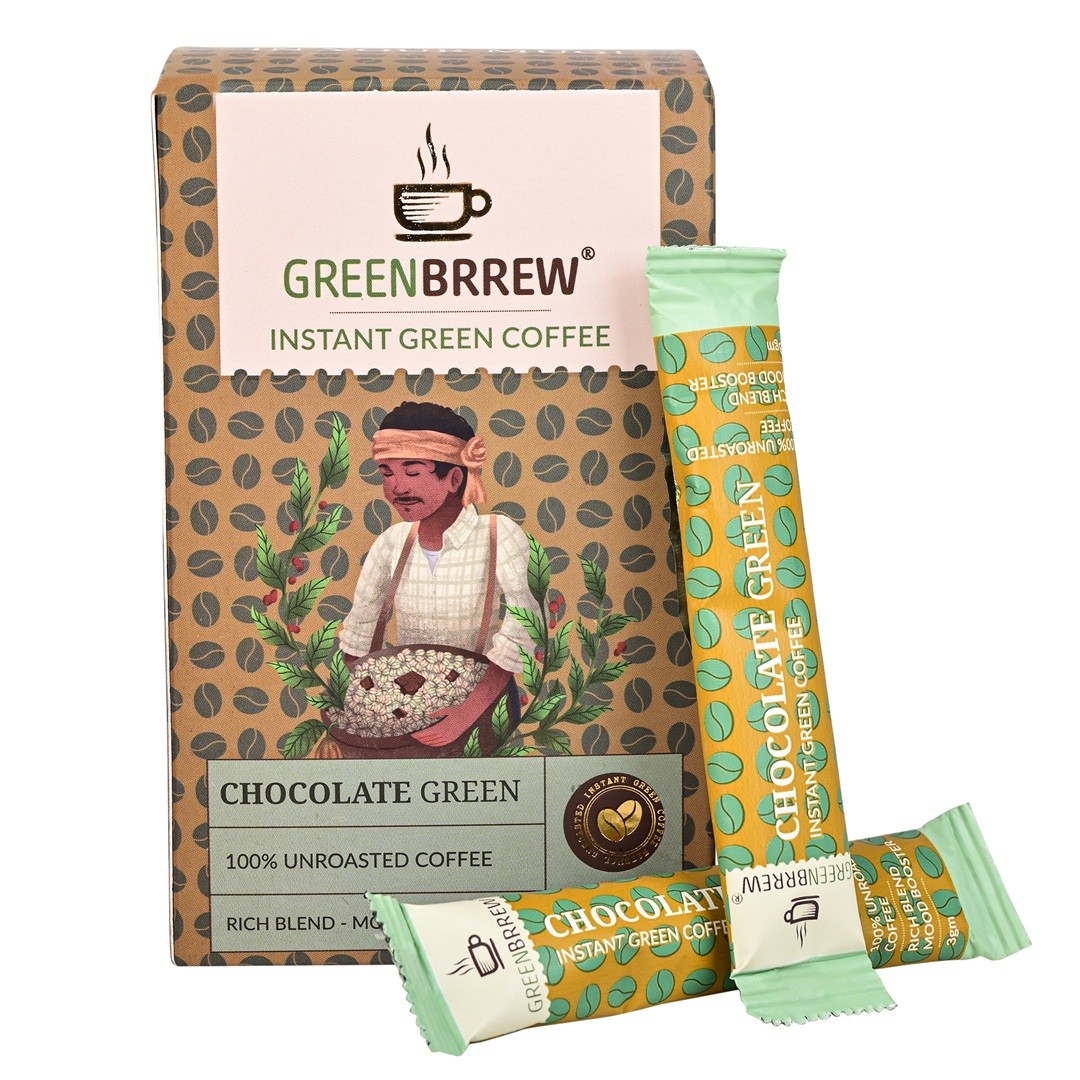 Chocolate Green Coffee | 100% Unroasted Coffee | Rich Blend - Mood Booster (20 Sachets, 60g)