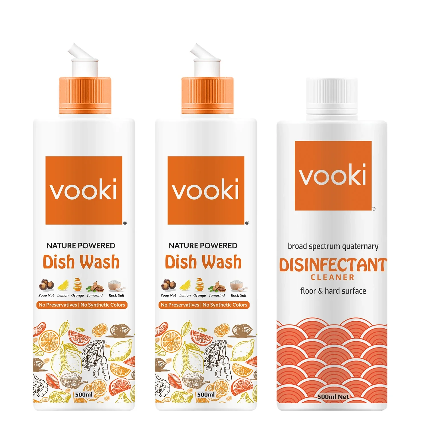 Vooki Premium Nature Powered Dishwash (2 Pack) & Disinfectant Cleaner (1 Pack) | Combo Pack of 3